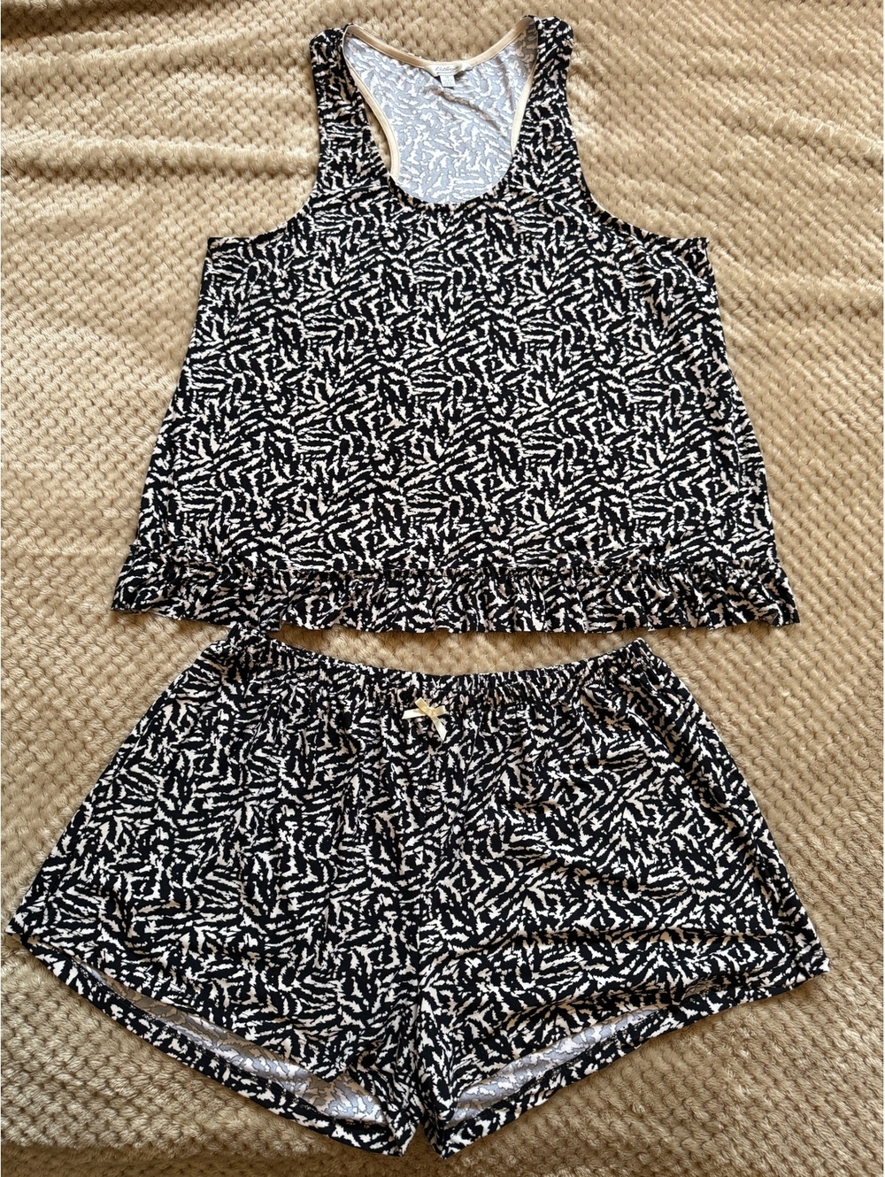 Kathryn Black and White Patterned Tank Top and Shorts Set